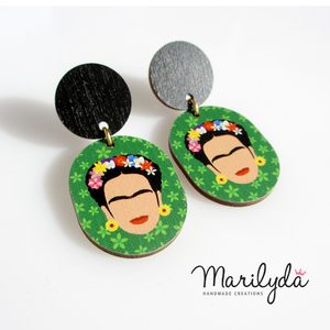 Σκουλαρίκια Frida Kahlo ξύλινα - μικρά, κρεμαστά, μεγάλα, frida kahlo - 3