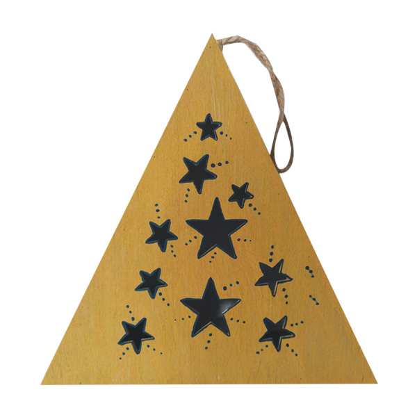 Ξύλινο Τρίγωνο διακοσμητικό χώρου σε χρώμα μουσταρδί - ξύλο, αστέρι, διακοσμητικά, κεριά, διακόσμηση σαλονιού - 2