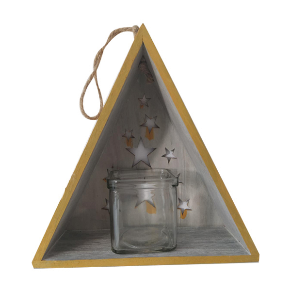 Ξύλινο Τρίγωνο διακοσμητικό χώρου σε χρώμα μουσταρδί - ξύλο, αστέρι, διακοσμητικά, κεριά, διακόσμηση σαλονιού - 3