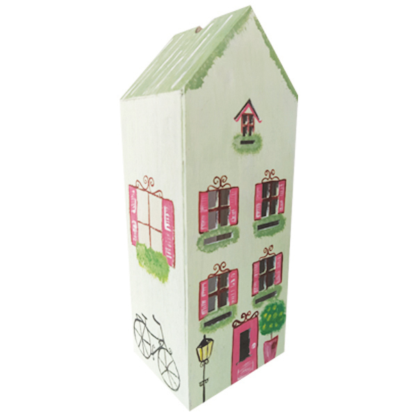 Ξύλινο Σπίτι διακοσμητικό ζωγραφισμένο με παράθυρα - ξύλο, διακόσμηση, διακοσμητικά, κεριά, διακόσμηση σαλονιού