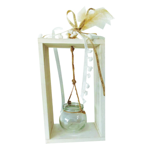 Ξύλινο Ορθογώνιο διακοσμητικό με κρεμαστό βαζάκι σε λευκό χρώμα - ξύλο, δώρο, διακοσμητικά, κεριά, διακόσμηση σαλονιού