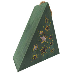 Ξύλινο Τρίγωνο διακοσμητικό χώρου σε χρώμα σκούρο πράσινο - ξύλο, αστέρι, διακοσμητικά, κεριά, διακόσμηση σαλονιού