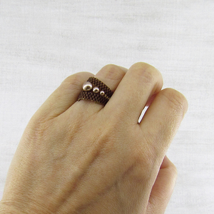 Δαχτυλίδι με χάντρες και πέρλες Swarovski - χειροποίητα, χάντρες, σταθερά, πέρλες, μεγάλα, φθηνά - 5