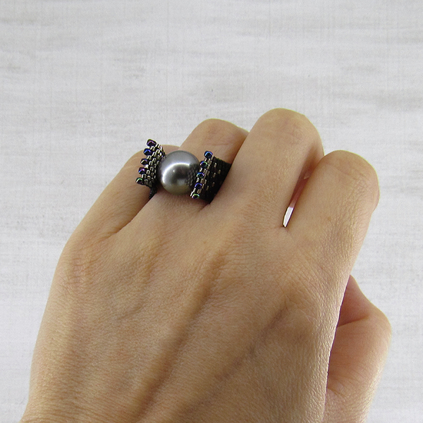 Δαχτυλίδι με χάντρες και πέρλα Swarovski - χειροποίητα, χάντρες, πέρλες, μεγάλα - 5