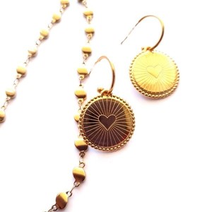 Heart earrings - επιχρυσωμένα, ορείχαλκος, καρδιά, φλουρί, κρίκοι, μικρά, γάντζος, φθηνά - 2