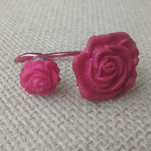 δαχτυλίδι διπλό τριαντάφυλλα, λουλούδια φούξια ρόζ - τριαντάφυλλο, πηλός, λουλούδι, μεγάλα, αυξομειούμενα, φθηνά - 4
