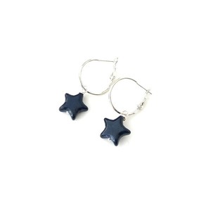 Σκουλαρίκια κρίκοι με μπλε αστέρια - επάργυρα, αστέρι, κρίκοι, μικρά, faux bijoux, φθηνά - 2