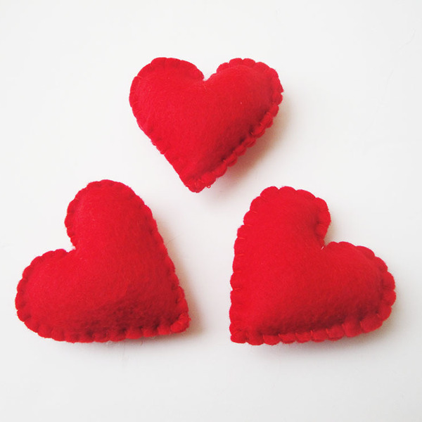 3 Μαγνήτες κόκκινες καρδιές - ύφασμα, καρδιά, χειροποίητα, μαγνητάκια ψυγείου - 2