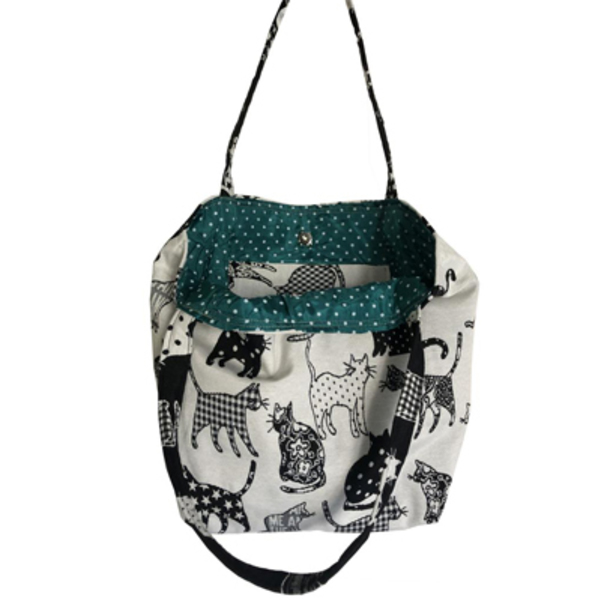 Τσάντα υφασμάτινη tote με μαγνητικό κούμπωμα - ύφασμα, ώμου, τσάντα, μεγάλες, all day, tote, πάνινες τσάντες, φθηνές - 3