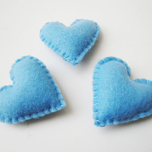 3 Μαγνήτες γαλάζιες καρδιές - ύφασμα, καρδιά, πρωτότυπα δώρα, μαγνητάκια ψυγείου - 2