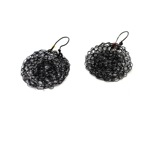 Σκουλαρίκια wire crochet μαύρα - σύρμα, επάργυρα, χειροποίητα, μικρά, κρεμαστά, γάντζος, πλεκτά