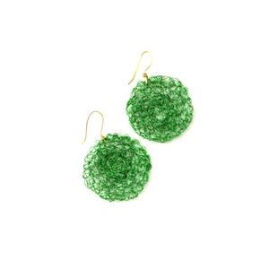Σκουλαρίκια wire crochet, supa emerald - ορείχαλκος, σύρμα, χειροποίητα, μικρά, κρεμαστά, πλεκτά - 2