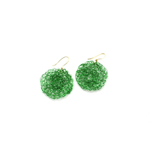 Σκουλαρίκια wire crochet, supa emerald - ορείχαλκος, χειροποίητα, μικρά, κρεμαστά, πλεκτά