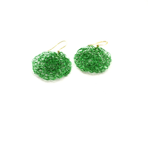 Σκουλαρίκια wire crochet, supa emerald - ορείχαλκος, χειροποίητα, μικρά, κρεμαστά, πλεκτά - 4