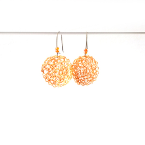 Σκουλαρίκια wire crochet, warm gold - ορείχαλκος, χειροποίητα, μικρά, κρεμαστά, πλεκτά - 3