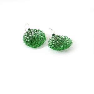 Σκουλαρίκια wire crochet, supa emerald II - ορείχαλκος, σύρμα, χειροποίητα, κρεμαστά, πλεκτά - 3