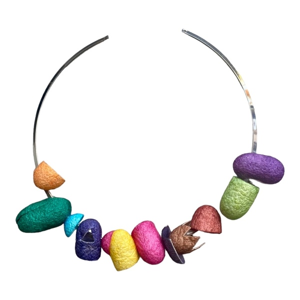 The colourful silk cocoon necklace - χρωματιστό, επάργυρα, κοντά
