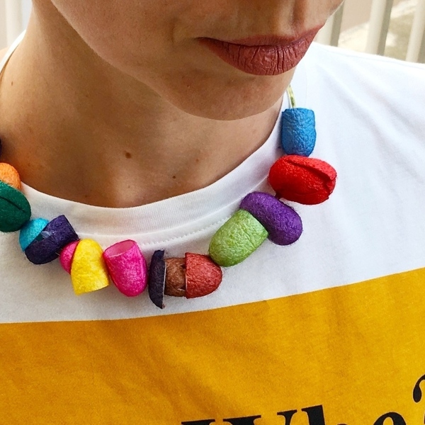 The colourful silk cocoon necklace - χρωματιστό, επάργυρα, κοντά - 2