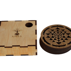 Ξύλινα Σουβέρ με laser cut χάραξη/κοπή - Sri Yantra Dark - ξύλο, σουβέρ, personalised, διακοσμητικά, ξύλα κοπής, είδη σερβιρίσματος, ξύλινα σουβέρ