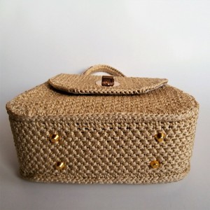 elegant bag, κομψή, κλασσική πλεκτή χειροποίητη τσάντα χειρός, πλεγμένη με κορδόνι μπεζ και διαστάσεις 25*23*10 - τσάντα, χειροποίητα, χειρός, πλεκτές τσάντες, μικρές - 4