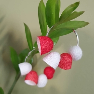 Red white silk cocoon earrings - κρίκοι, ατσάλι, boho - 2