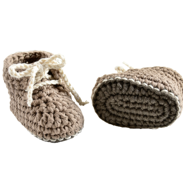 Μπεζ πλεκτά βαμβακερά μποτάκια για μωρά 0-6 μηνών - αγόρι, δώρο, δώρο γέννησης, αγκαλιάς - 3