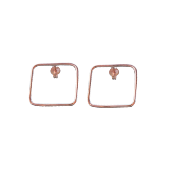 Ροζ χρυσό τετράγωνα σκουλαρίκια ασήμι 925 - ασήμι, επιχρυσωμένα, καρφωτά, boho