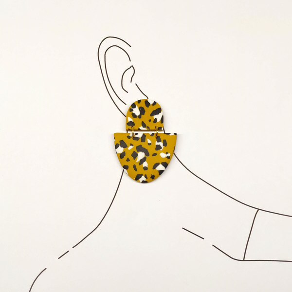 Μεγάλα Χειροποίητα σκουλαρίκια σε ώχρα με σχέδιο leopard | Pink Lemon - πηλός, μακριά, κρεμαστά, faux bijoux, πολυέλαιοι - 3