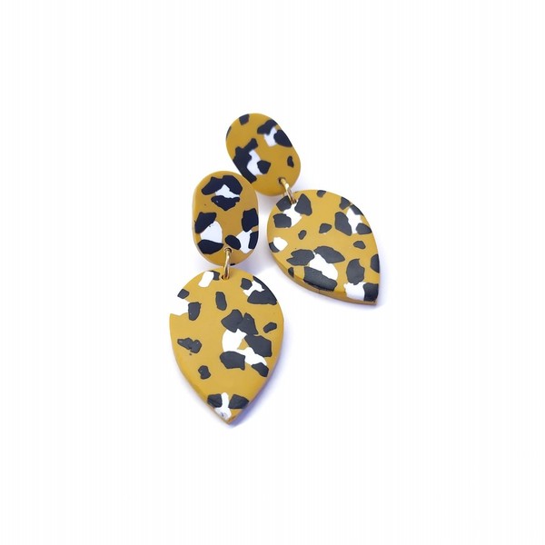 Κρεμαστά σκουλαρίκια σε ώχρα με σχέδιο leopard | Pink Lemon - πηλός, μακριά, κρεμαστά, faux bijoux, πολυέλαιοι