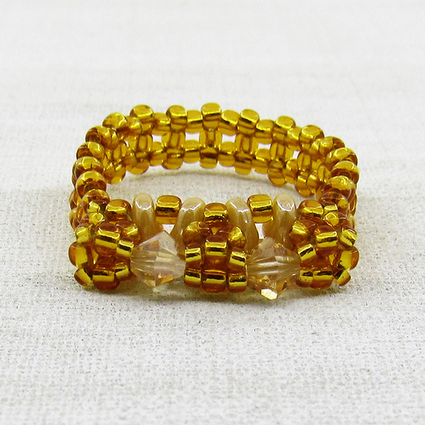 Δαχτυλίδι με χάντρες σε χρυσό χρώμα και κρύσταλλα Swarovski - swarovski, χειροποίητα, χάντρες, σταθερά, φθηνά - 3