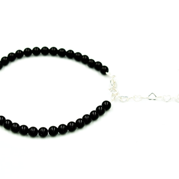 Black Onyx Χειροποίητο Κόσμημα Βραχιόλι Μαύρος Όνυχας Ασήμι S925 - ημιπολύτιμες πέτρες, όνυχας, χάντρες, χεριού, αυξομειούμενα - 2