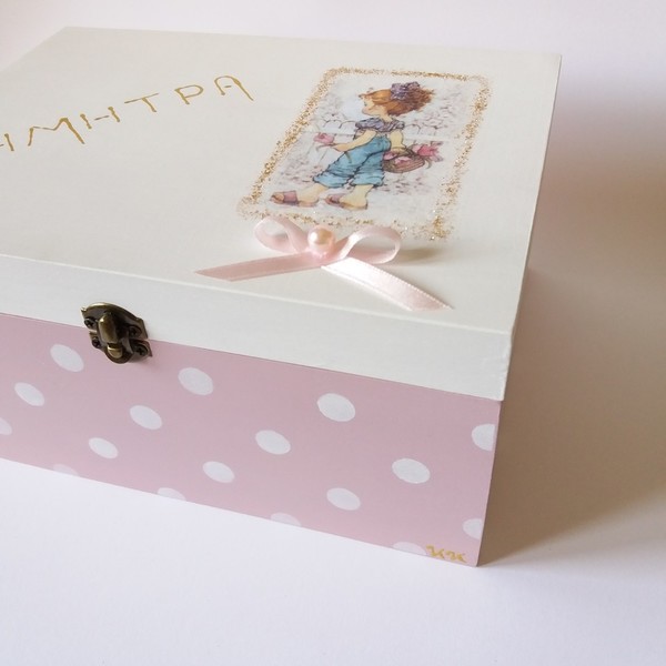 Κουτάκι ξύλινο κοριτσάκι ροζ λευκό πουά 23*11*17εκ. - κορίτσι, οργάνωση & αποθήκευση, δώρα γενεθλίων, κουτιά αποθήκευσης, δώρο γέννησης - 2
