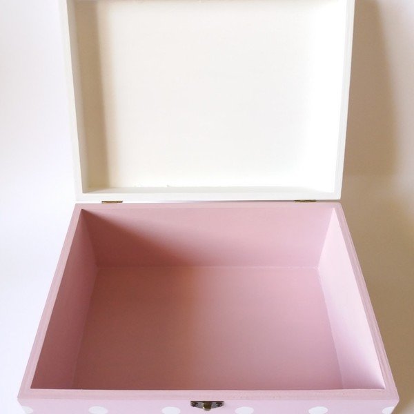 Κουτάκι ξύλινο κοριτσάκι ροζ λευκό πουά 23*11*17εκ. - κορίτσι, οργάνωση & αποθήκευση, δώρα γενεθλίων, κουτιά αποθήκευσης, δώρο γέννησης - 5