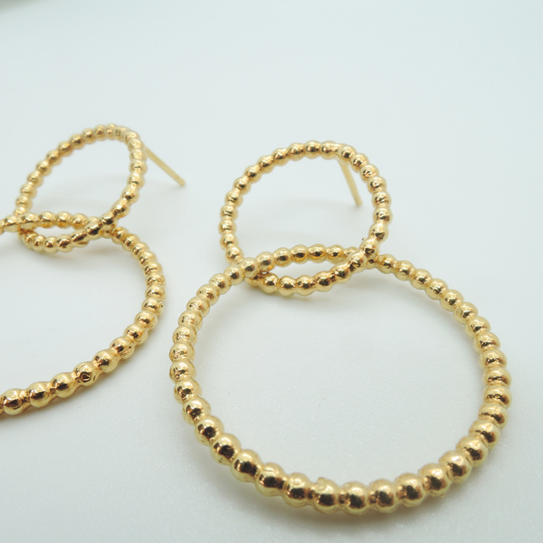 Gold Double Circles - επιχρυσωμένα, ασήμι 925, κύκλος, γεωμετρικά σχέδια, κρεμαστά - 4