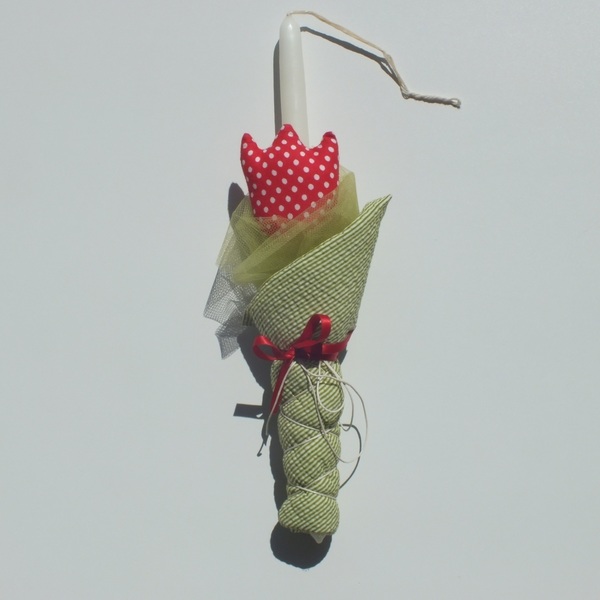 Λαμπάδα με υφασμάτινη τουλίπα - κόκκινη - κορίτσι, λουλούδια, λαμπάδες, για παιδιά, για εφήβους - 2