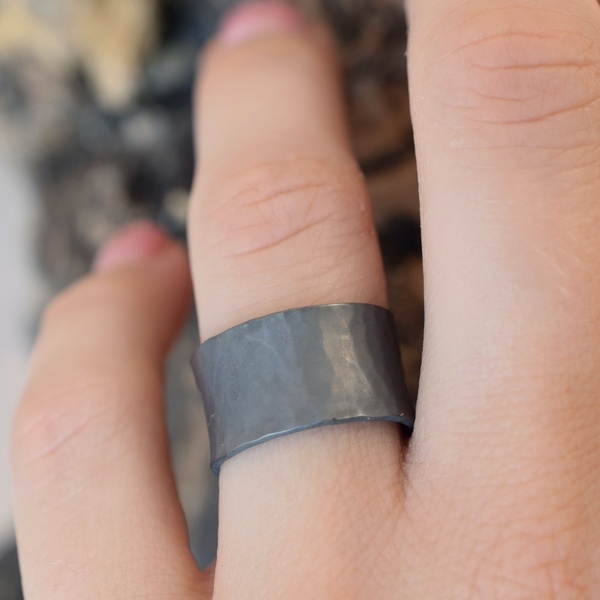 Οξειδωμένο φαρδύ δαχτυλίδι ασήμι 925 - ασήμι, boho, μεγάλα, αυξομειούμενα - 2