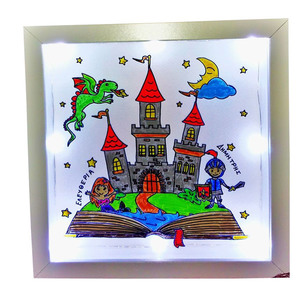 Κάστρο με Δράκο Φωτιστικό Καδράκι - πίνακες & κάδρα, παιδικά κάδρα - 2
