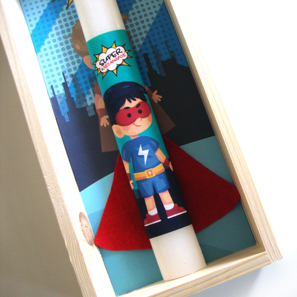 Λαμπάδα "Σούπερ ήρωας" με μπλε ρούχα και κάδρο - 2020 - αγόρι, λαμπάδες, όνομα - μονόγραμμα, για παιδιά, σούπερ ήρωες, ήρωες κινουμένων σχεδίων, προσωποποιημένα - 2