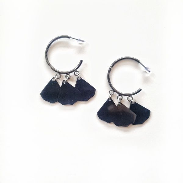 Black earrings - ορείχαλκος, επάργυρα, κρίκοι, μικρά, boho