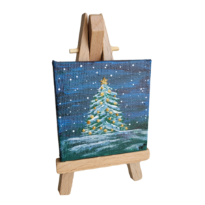 Χριστουγεννιάτικος μίνι πίνακας ζωγραφικής σε καβαλέτο. - πίνακες & κάδρα, διακόσμηση, διακοσμητικά, χριστουγεννιάτικα δώρα, δέντρο