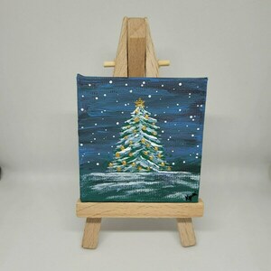 Χριστουγεννιάτικος μίνι πίνακας ζωγραφικής σε καβαλέτο. - πίνακες & κάδρα, διακόσμηση, διακοσμητικά, χριστουγεννιάτικα δώρα, δέντρο - 2