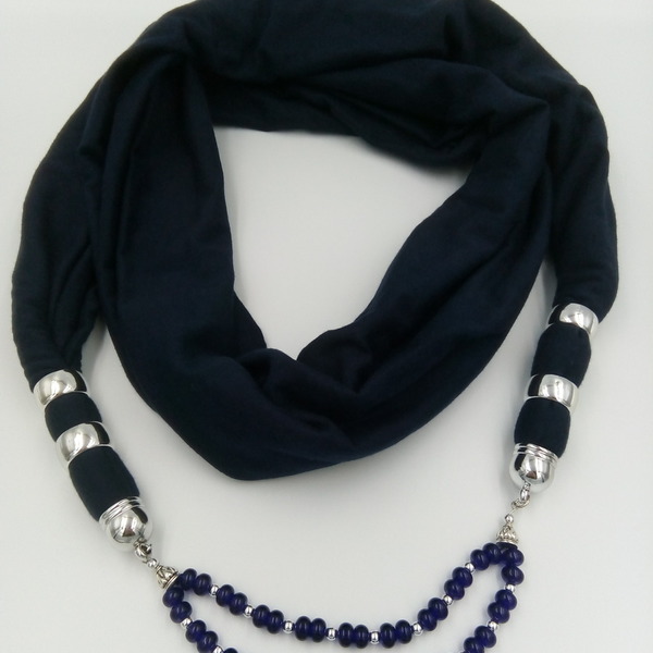 Jewelry scarf necklace με γυάλινες χάντρες - ύφασμα, μακριά