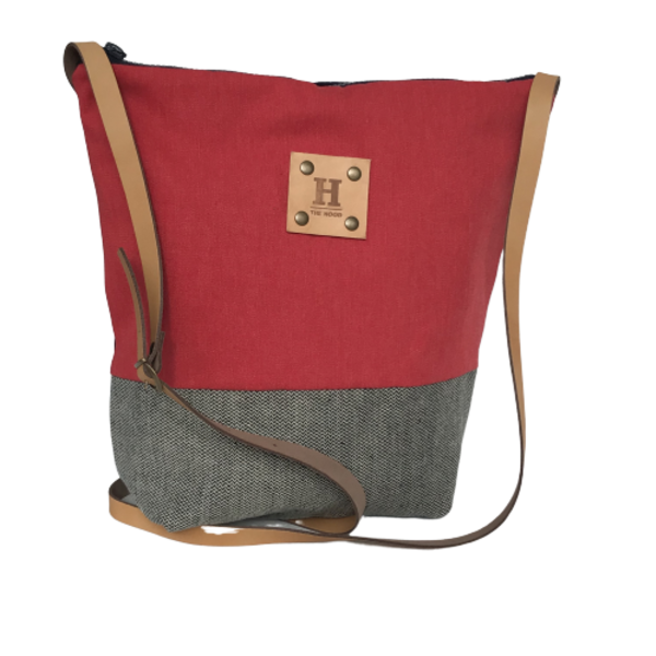 Χειροποίητη τσάντα messenger paxoi - δέρμα, ύφασμα, ώμου, χιαστί, μεγάλες, all day, tote