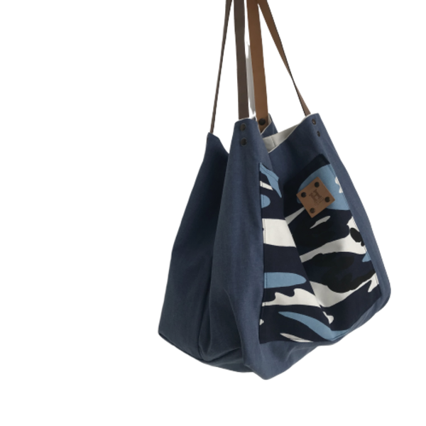 Χειροποίητη τσάντα ώμου oversized διπλής όψης ios - δέρμα, ύφασμα, ώμου, διπλής όψης, μεγάλες, all day, tote - 2