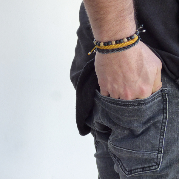 Ανδρικό βραχιόλι 3beads semiprecious - ημιπολύτιμες πέτρες, βραχιόλια, δώρα για αγόρια - 2