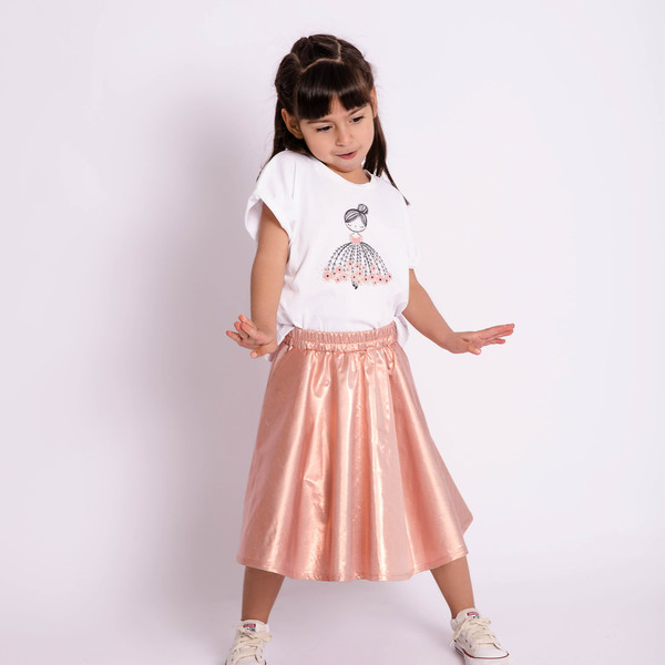 Φούστα Σομόν Ταυτάς Μετάξι & Μέταλλο - μετάξι, κορίτσι, μέταλλο, παιδικά ρούχα