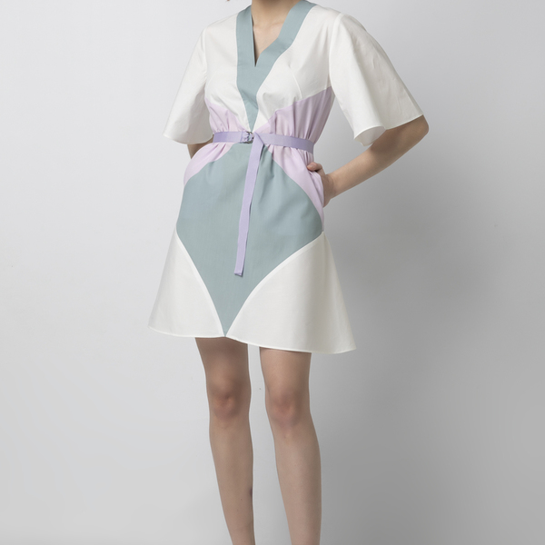 Μίνι φόρεμα από βαμβακερή ποπλίνα σε φαρδιά γραμμή με εβαζέ μανίκια - βαμβάκι, mini