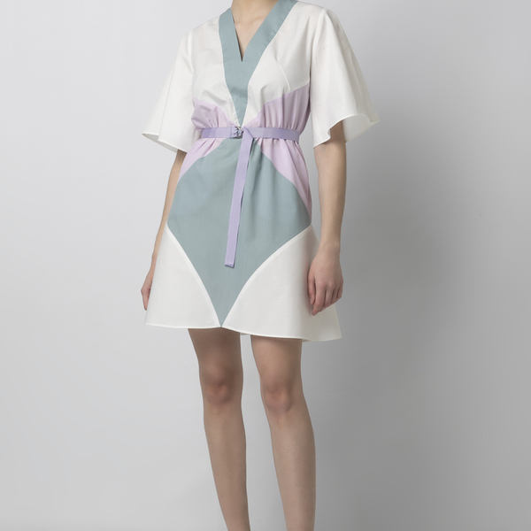 Μίνι φόρεμα από βαμβακερή ποπλίνα σε φαρδιά γραμμή με εβαζέ μανίκια - βαμβάκι, mini - 3