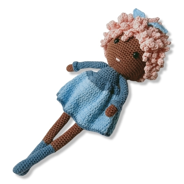 Πλεκτή κούκλα Sade amigurumi 38 εκ. Ροζ μπούκλες - χειροποίητα, παιδικό δωμάτιο, κούκλες - 2