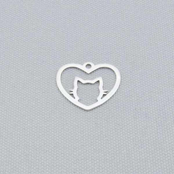 Κοντό ασημένιο κολιέ με χαρακτηριστικό την αγάπη για τις γατούλες - ασήμι 925, καρδιά, αγάπη, γάτα, κοντά - 4